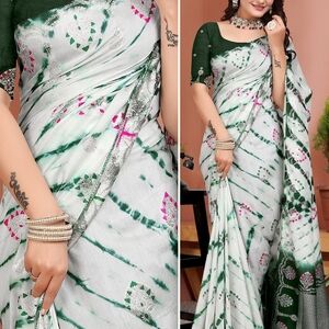 Red and White Tie-Dye Saree with Embellishments